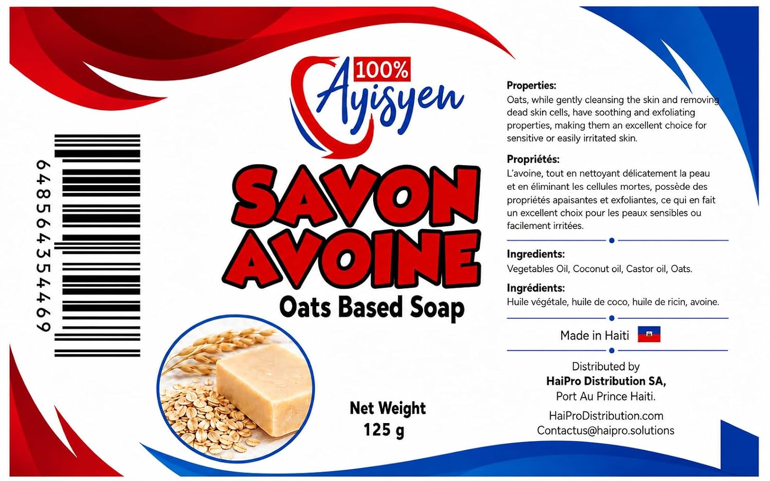 Avoine, Oat Soap 100% Ayisyen 3 x 125 Gram Bars - Image 2